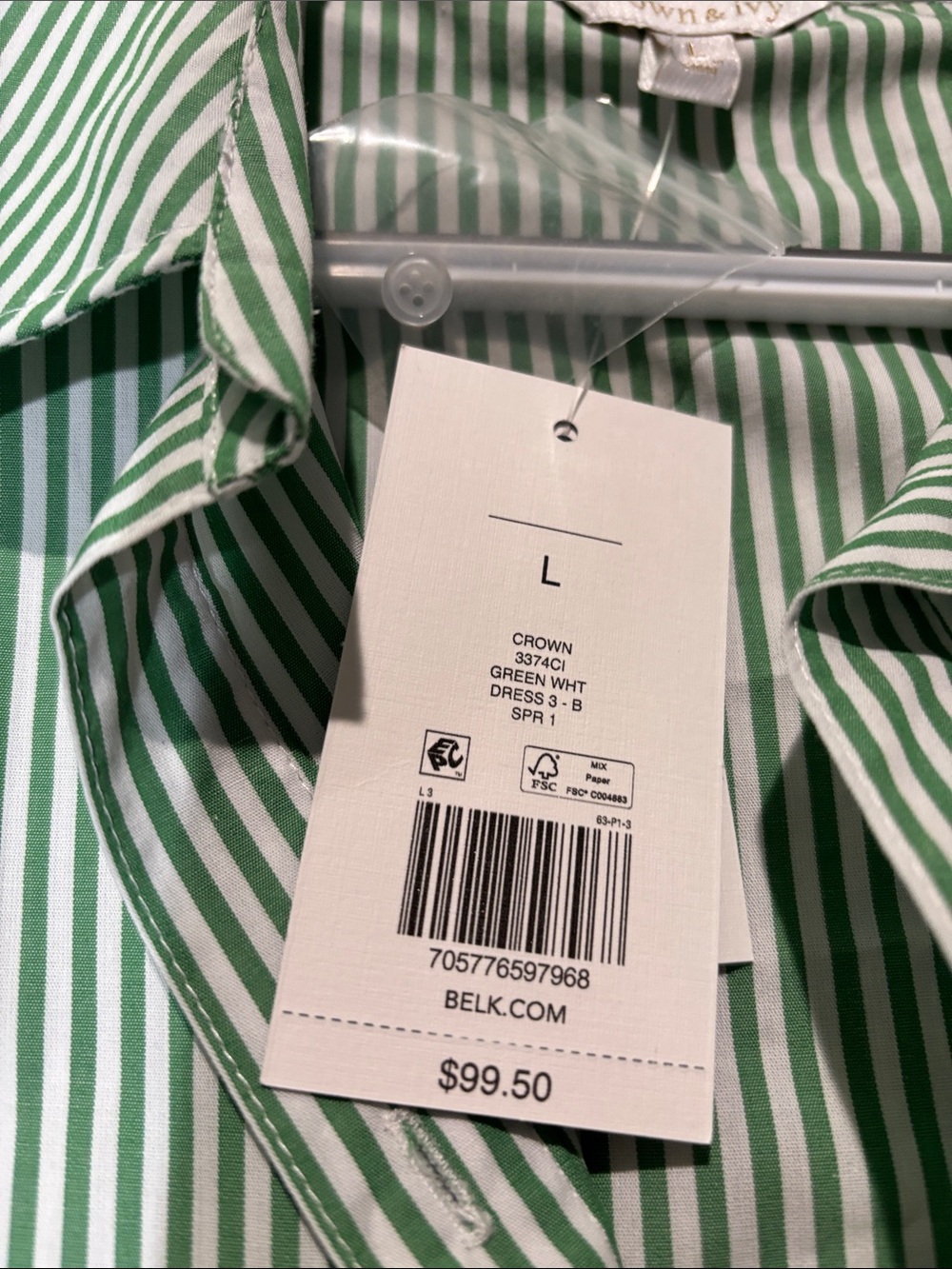 crown & ivy Green and White Striped Midi Shirt Dress - Picture 4 of 4